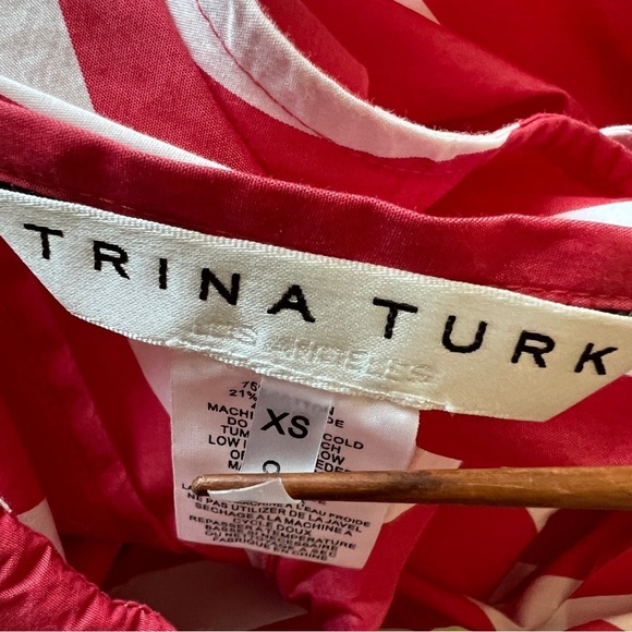 TRINA TURK Mika 2 Stripe Front Tie Halter Top Back Bow Blouse Red White Size XS - Picture 6 of 7
